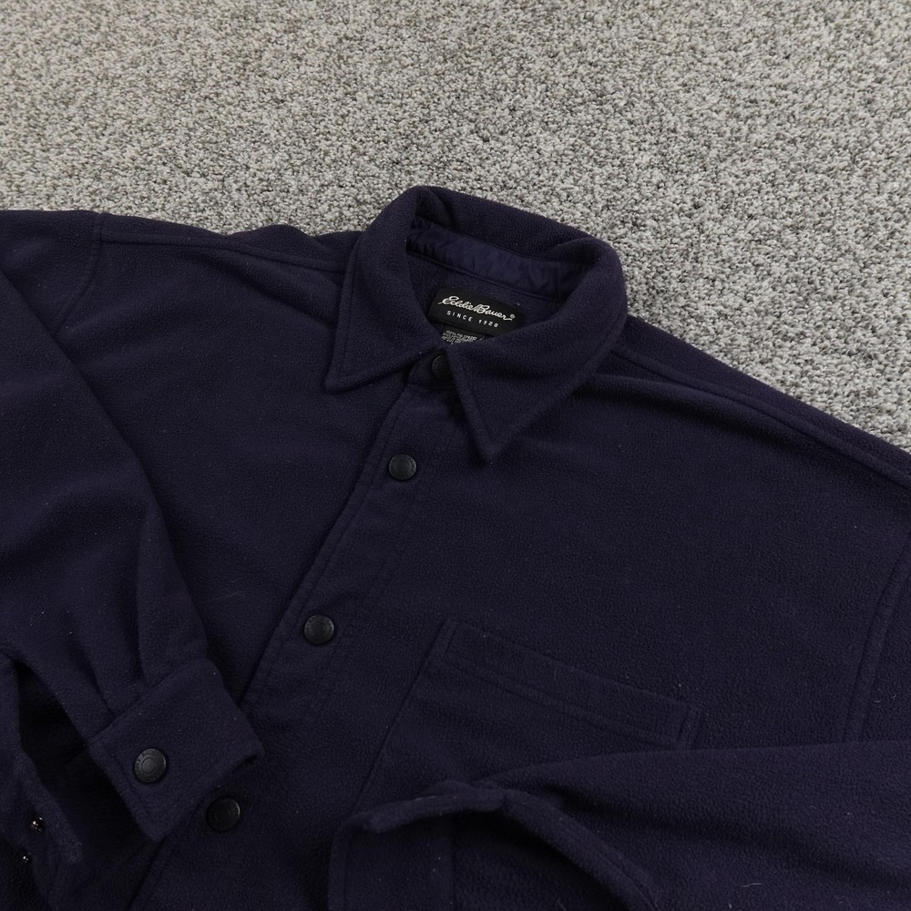 Eddie Bauer Shirt Mens‎ M Blue Fleece Snap Button Up Jacket Shacket Outdoor Hike